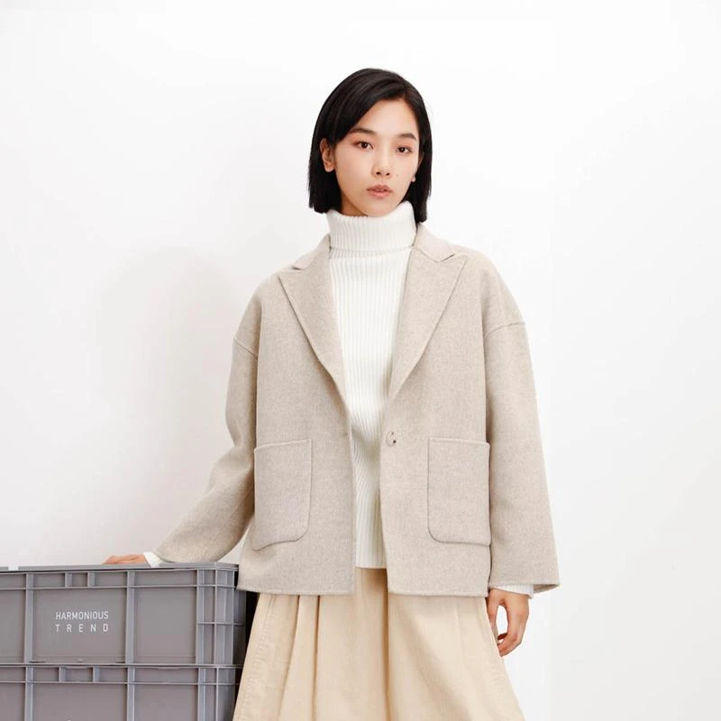 中和休闲微宽松双面呢西装女短款秋冬新款时尚气质夹棉保暖外套