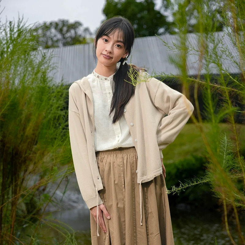 中和休闲宽松连帽毛织开衫女2025春季新款休闲外套短款气质上衣