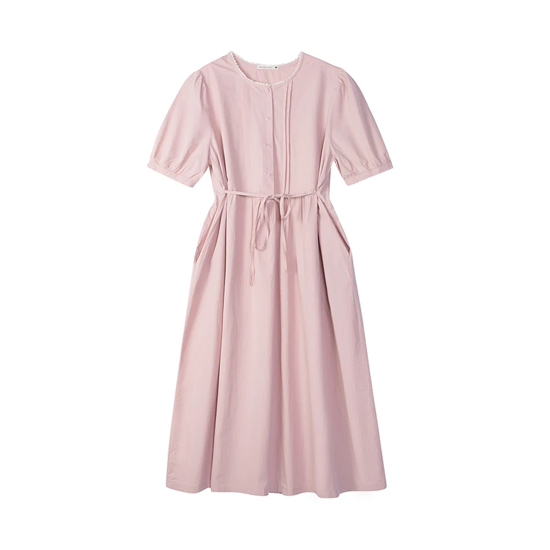 中和休闲粉色连衣裙女长款2024夏季法式甜美宽松长裙