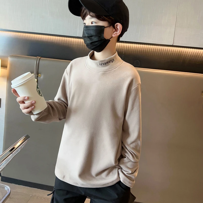 儿童装男童德绒卫衣半高领秋冬款2023新款打底衫冬季加绒大童内搭