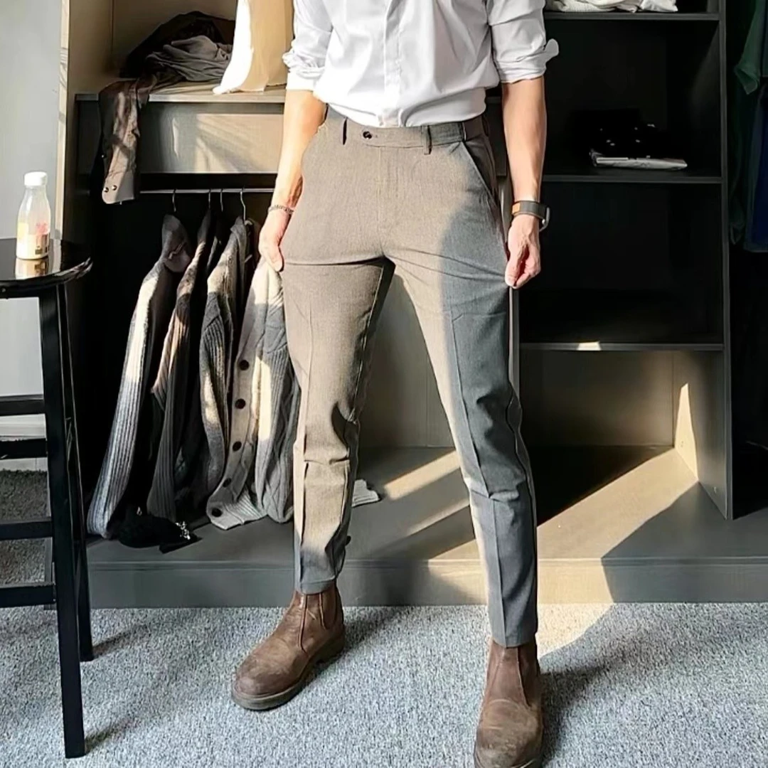 春夏款韩系男士宽松薄款纯色经典百搭款高级商务休闲长裤垂感西裤