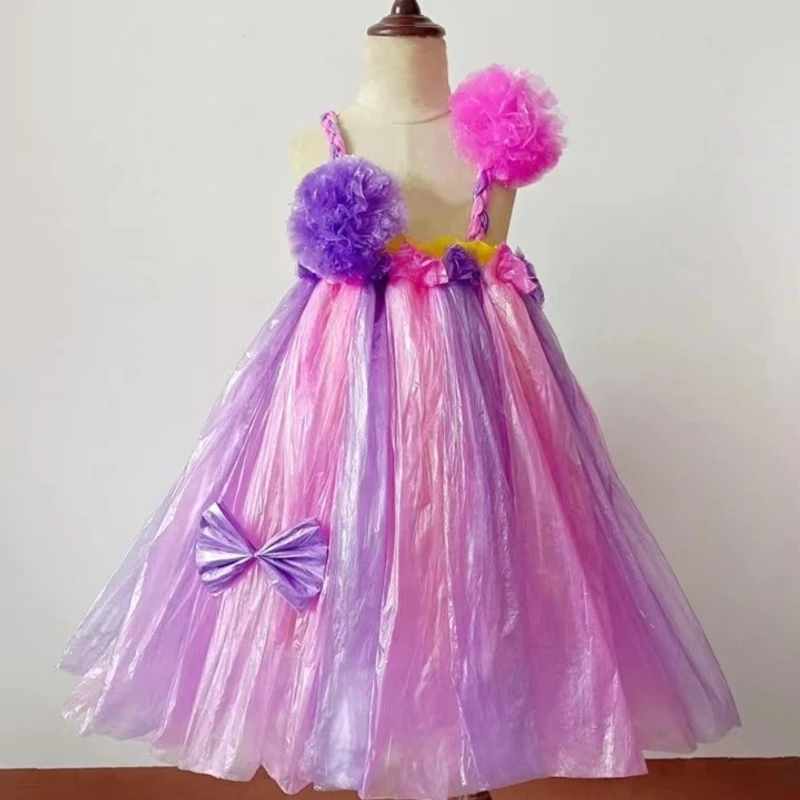 环保时装秀服装女孩手工材料幼儿园塑料袋亲子表演走秀衣公主裙