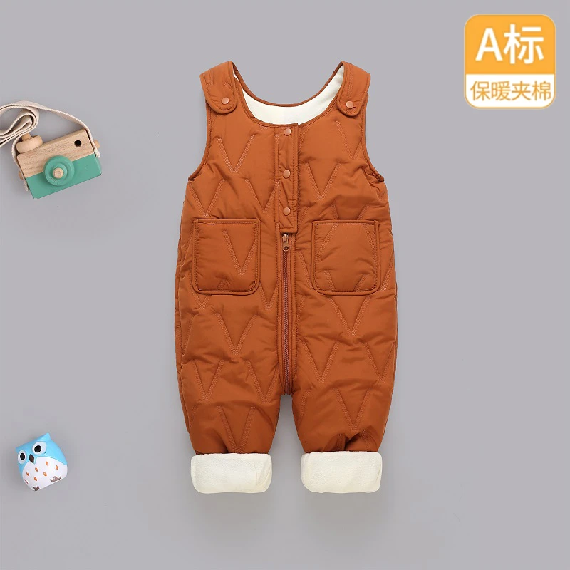 婴儿裤子背带裤男童女童秋冬一体绒棉裤宝宝开档小童加厚外穿裤子