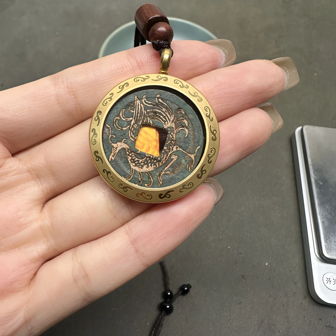 铜 开元朱雀吊坠 带壳带绳 现代花钱