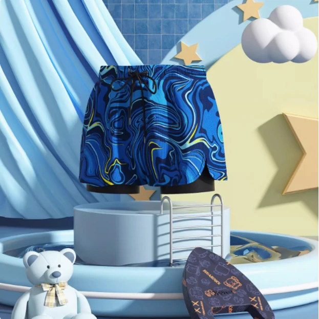 【夏时优选】52004游泳裤男童专业速干泳衣夏平角防尴尬双层泳裤