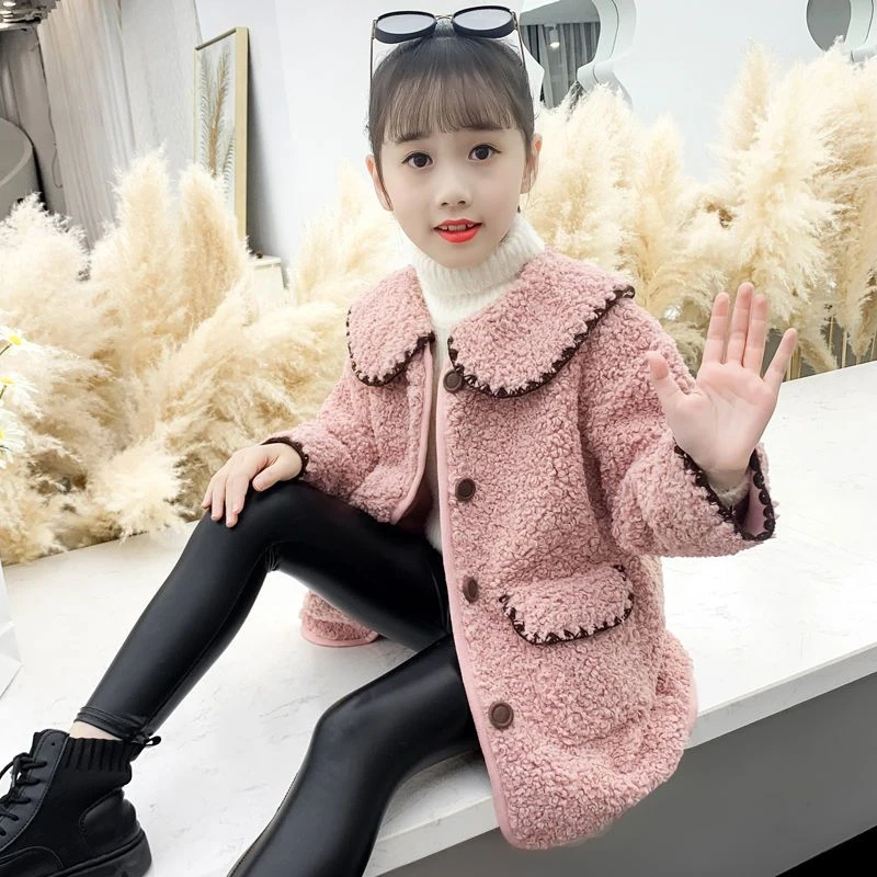 巴拉拉吧女童呢子大衣春秋冬装保暖洋气儿童外套毛毛韩版中大童毛