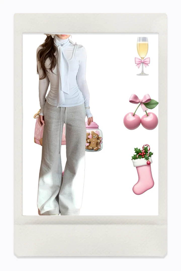 【安—舒芙蕾】休闲简约百搭抽绳微喇卫裤女2024冬纯色松紧腰裤子