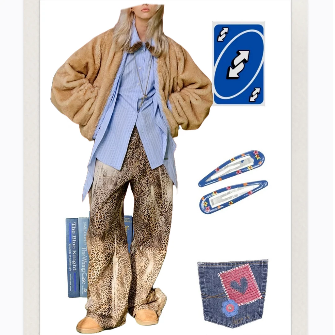 【安—阿帕特】 拼接飘带环保毛外套女慵懒感V领落肩设计感