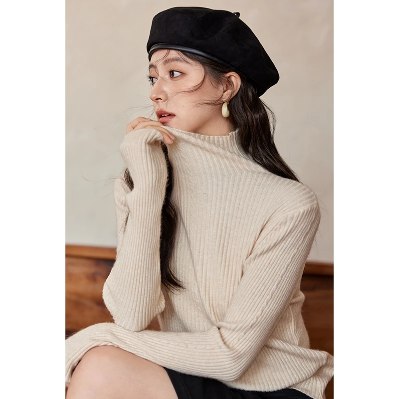 谜秀新品高领针织打底衫女2024秋冬季修身显瘦百搭内搭外套女