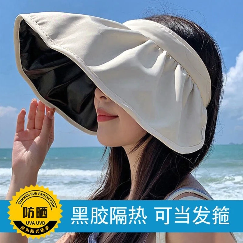 ins黑胶帽防紫外线帽子韩版户外大檐网红遮阳帽夏季女