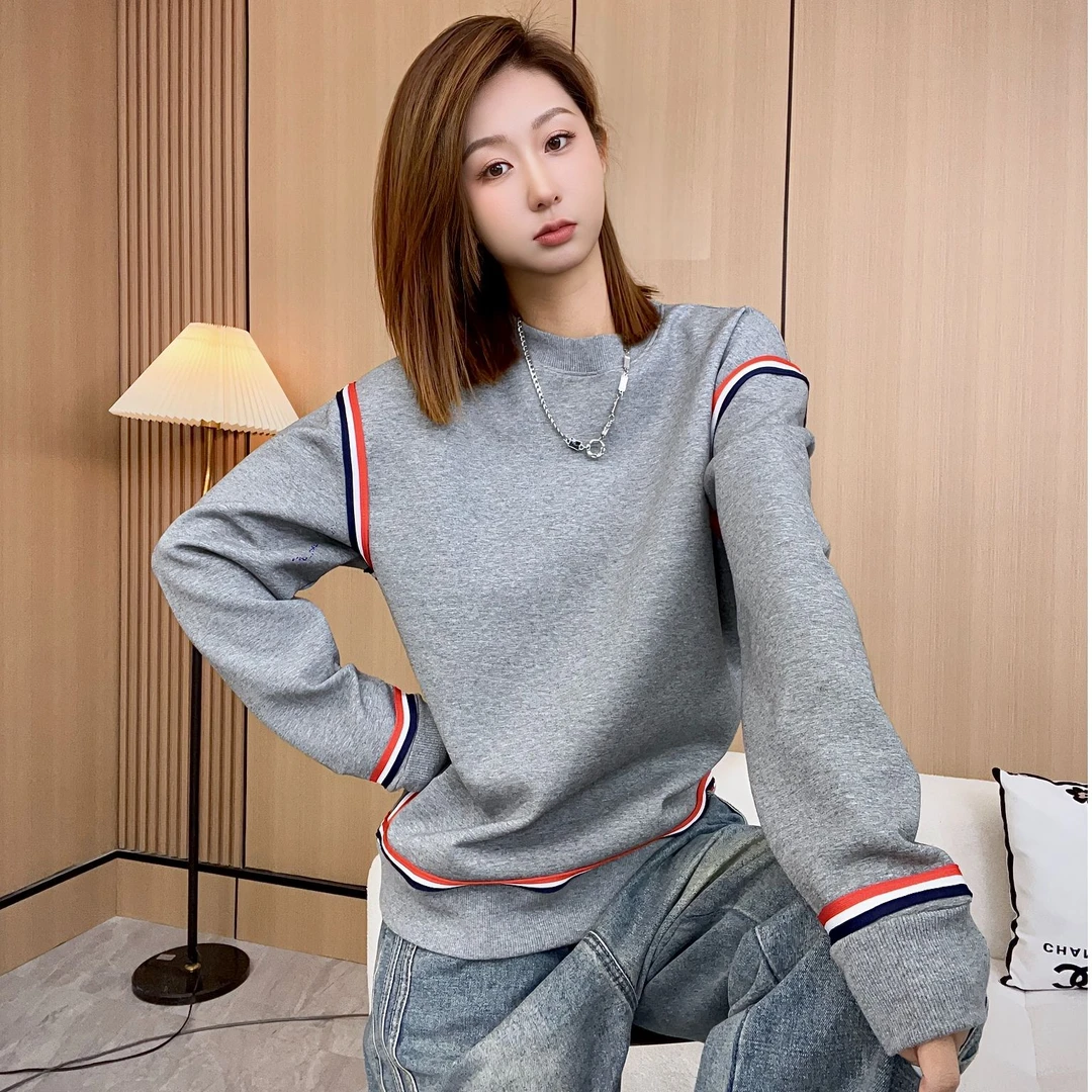 TD家【格调派对】秋季新款圆领织带卫衣潮流百搭宽松情侣长袖男女