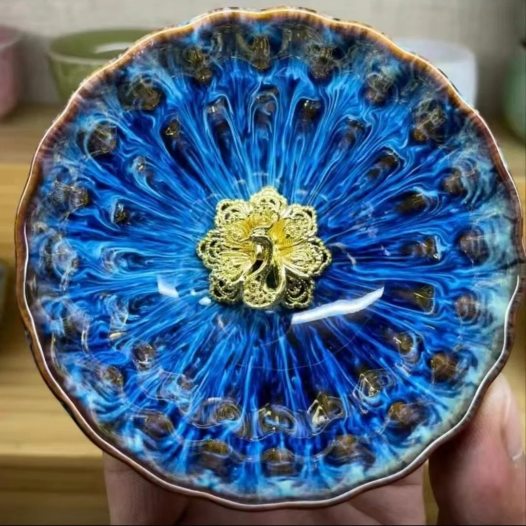 金底金孔雀  陶瓷茶杯手工主人杯