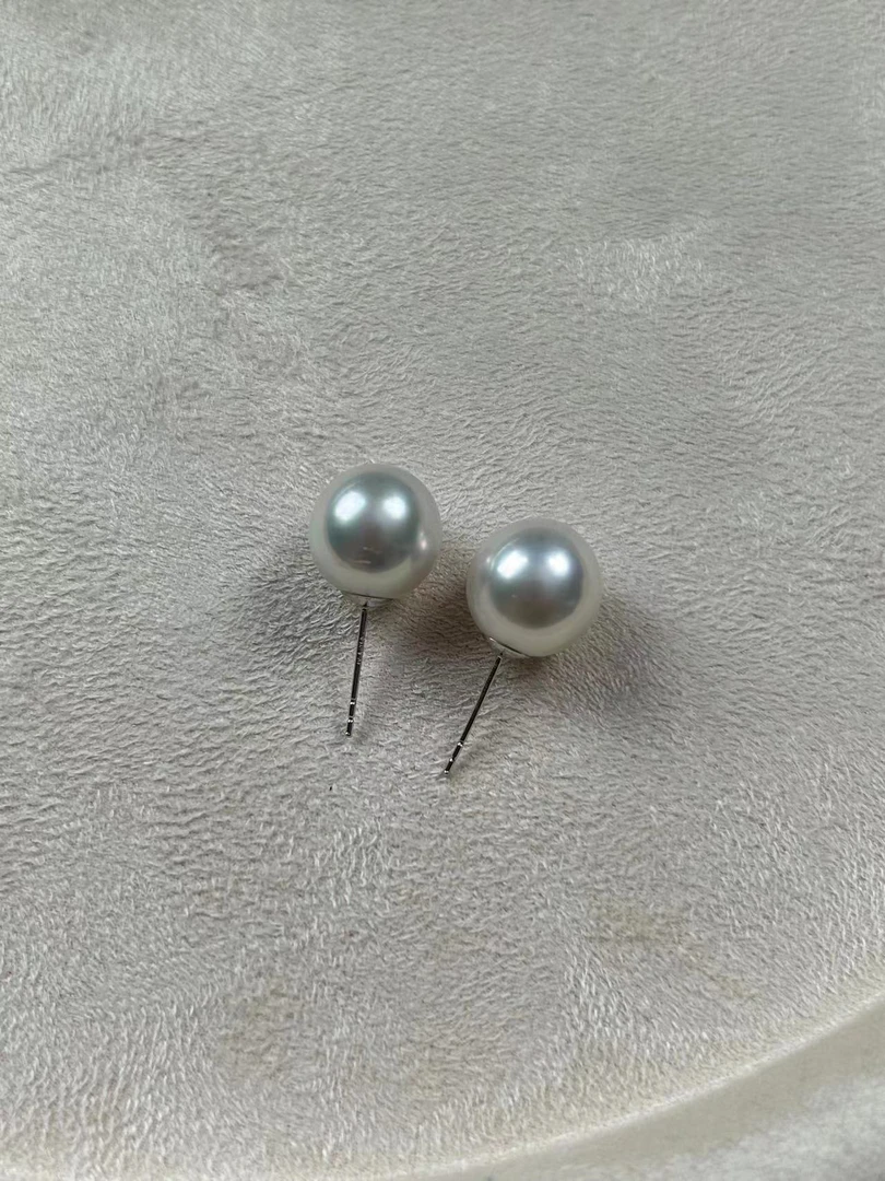 3666 海水珍珠 澳白耳钉11mm