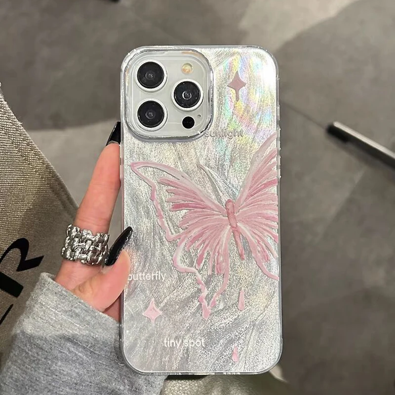 电镀羽纱蝴蝶适用iPhone14/15promax苹果13/12/11手机壳xR软7/8p