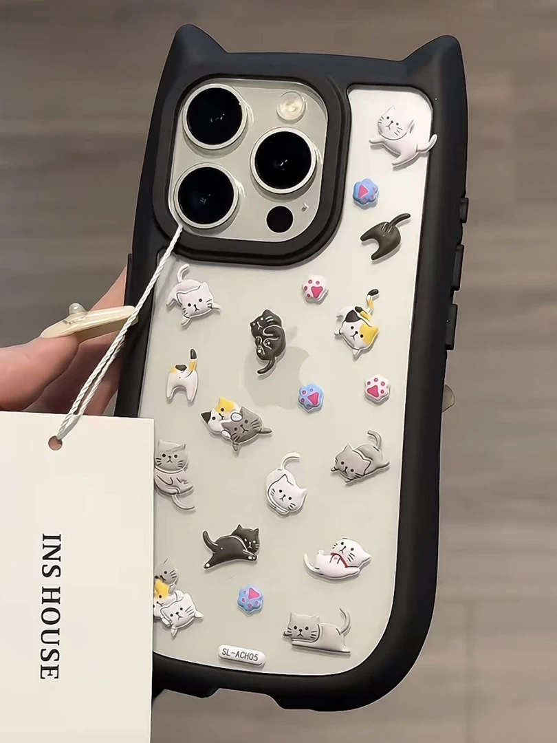 猫耳朵猫咪贴纸适用iPhone14/15ProMax手机壳苹果13/12透明11软