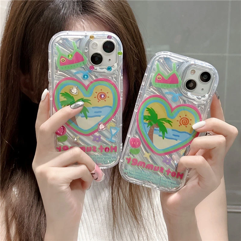 爱心椰树闪钻苹果14/13ProMax手机壳iPhone12/11防摔xR/xs软7/8p