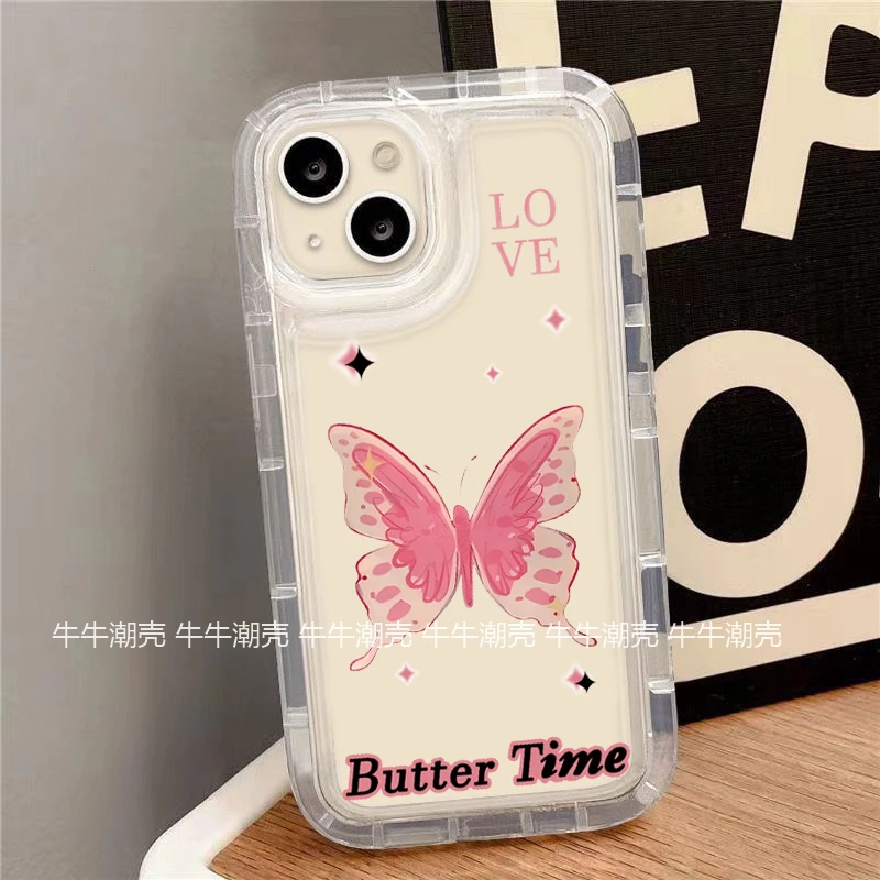 ins甜酷粉蝴蝶适用于苹果华为/OPPO/VIVO/小米荣耀防摔透明手机壳