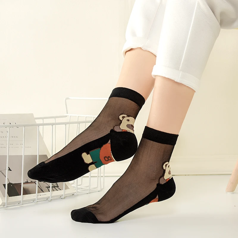 丝袜女春秋季中筒水晶袜玻璃冰丝薄款短纯棉底防勾丝透明耐磨防滑