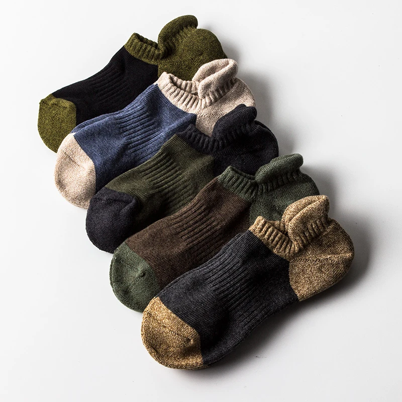 男春秋季毛巾底加厚运动短袜 纯棉吸汗防臭运动袜子 浅口短筒船袜