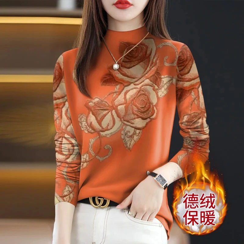 秋冬爆款德绒保暖打底衫2025女装上衣女长袖时尚洋气半高领女T恤