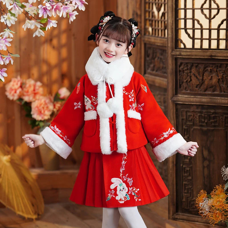 汉服云肩女童汉服冬季拜年服洋气过年秋冬季中国风唐装新年装儿童