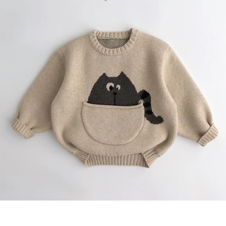 男女童中小童毛衣2023年秋冬宝宝软糯针织外套可爱大口袋宽松上衣