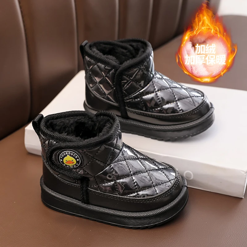 2024新款冬季男女宝宝加绒加厚大棉PU防水保暖防滑儿童雪地靴潮款