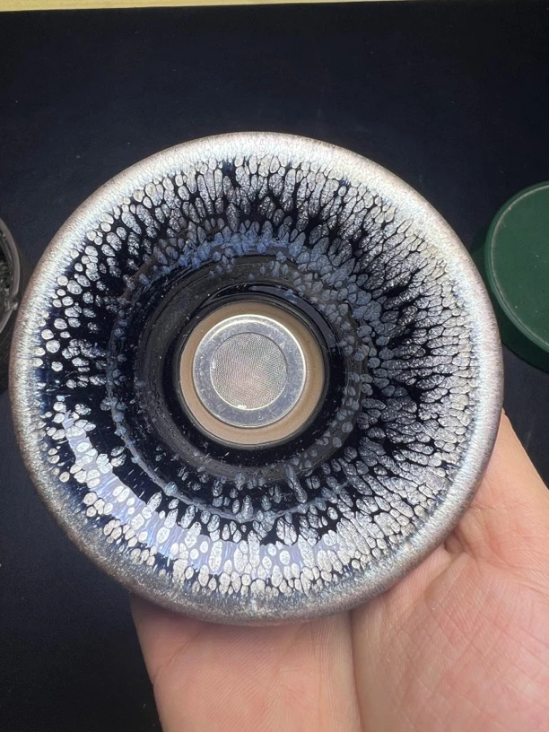建窑建盏 黑底银滴茶漏