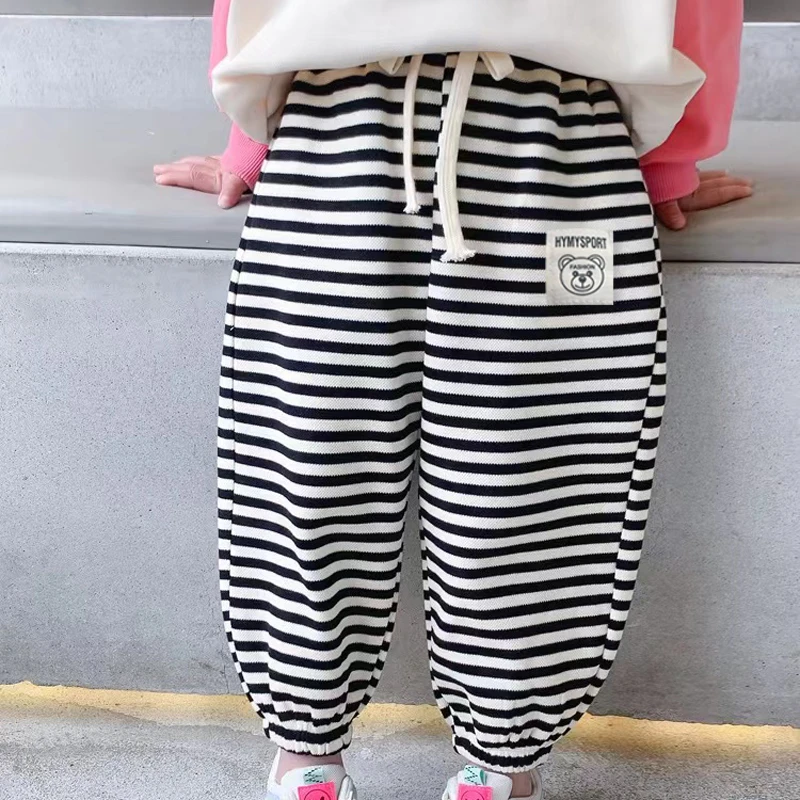儿童百搭条纹裤子春夏宽松薄款男女童时尚条纹休闲裤宝宝韩版卫裤