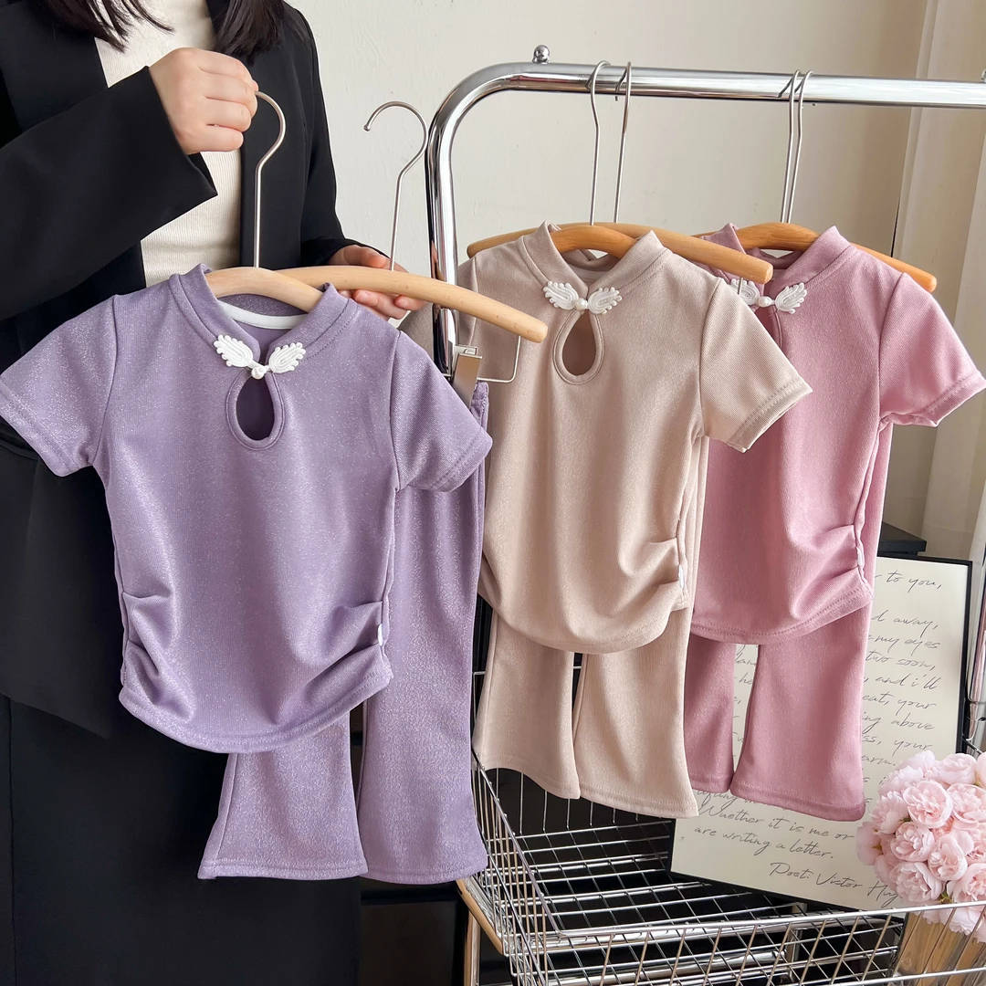 【新中式套装】女童套装夏季新款儿童喇叭裤中国风盘扣两件套装洋