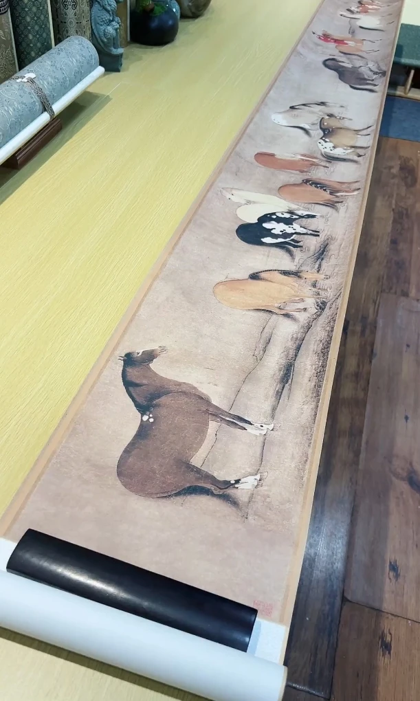 元佚名十六 骏图纸本 人马307.68x27cm-DJ私人收藏国画复仿