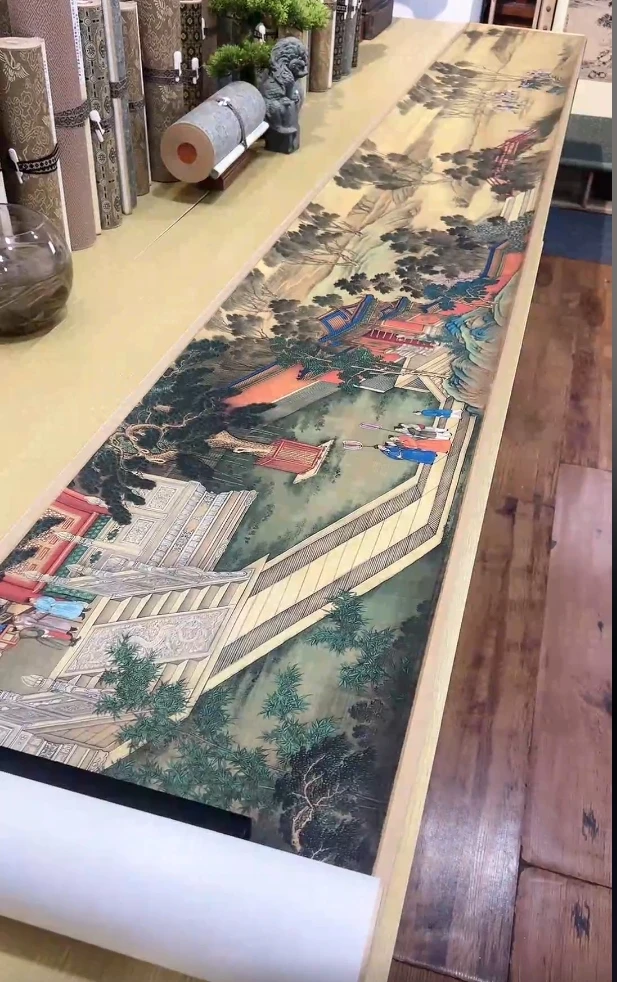 清 孙祜周鲲丁观鹏画十八学士图卷山水人物39x1138.2 国画复仿