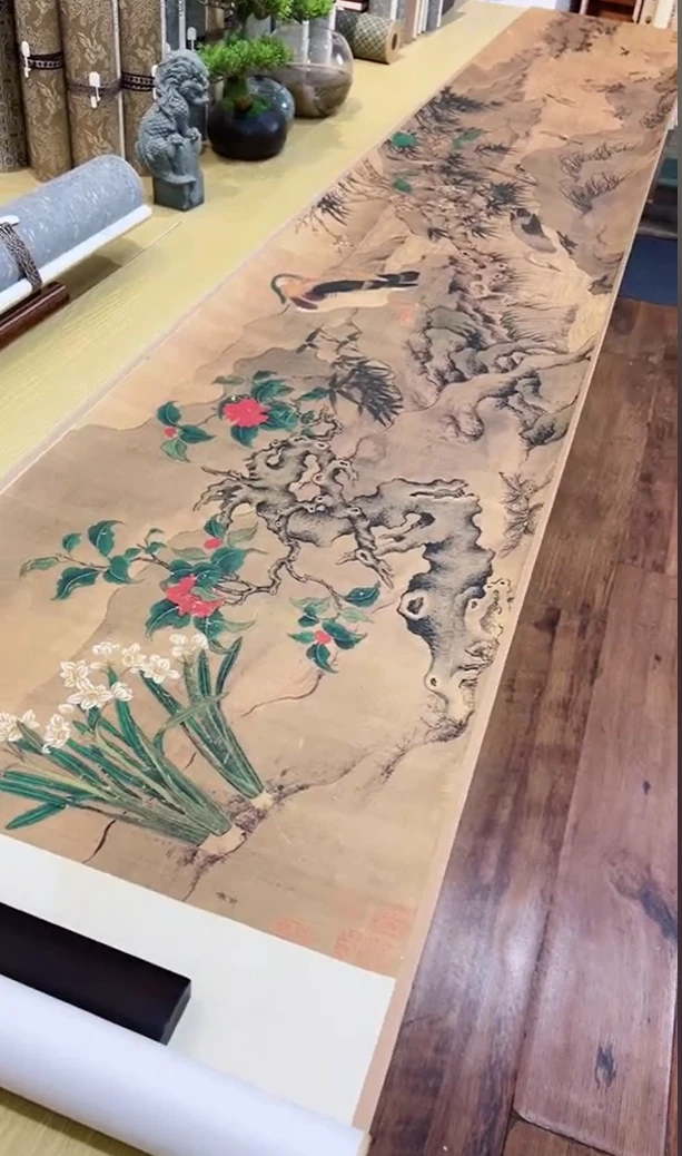 五代后蜀 黄筌 茶梅 鸂鶒图卷 花鸟46.4X451.86cm -CJ 台北故宫