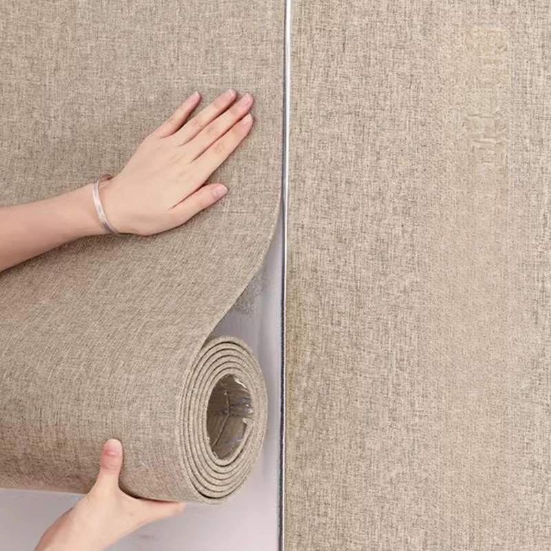 亚麻自粘墙布防水墙贴客厅简约壁布自贴壁纸防潮卧室2024新款墙纸