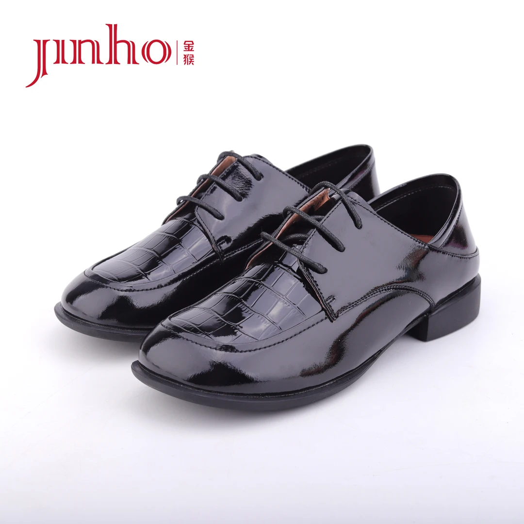 Jinho/金猴时尚真皮软底女鞋英伦风漆皮粗跟深口女单鞋,1500523