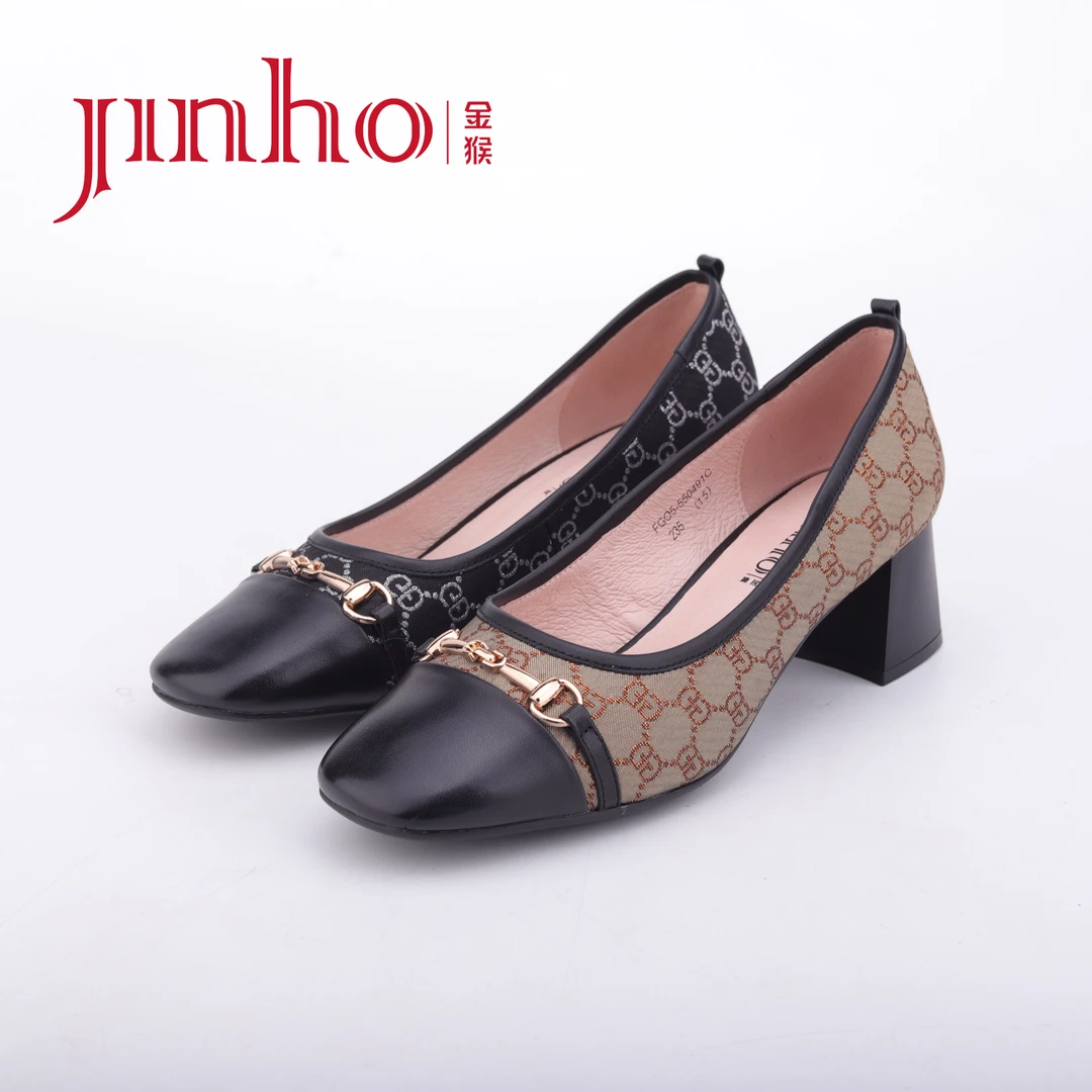 Jinho/金猴舒适时尚粗跟韩版优雅气质女单鞋，550491AC