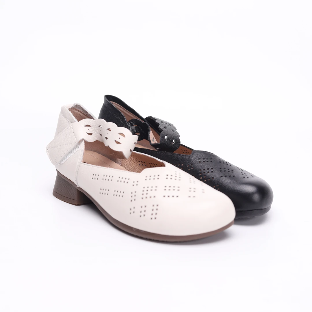 Jinho/金猴舒适白色时尚女士黑色7500322镂空粗跟中跟坡跟