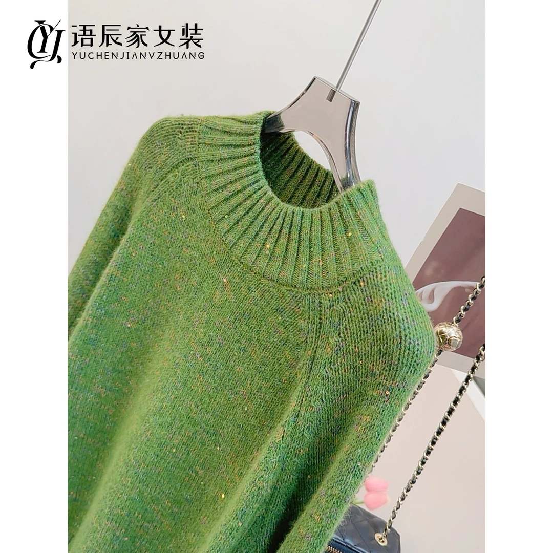 ~~~半高领插肩点子纱！！！宽松显瘦毛衣女套头