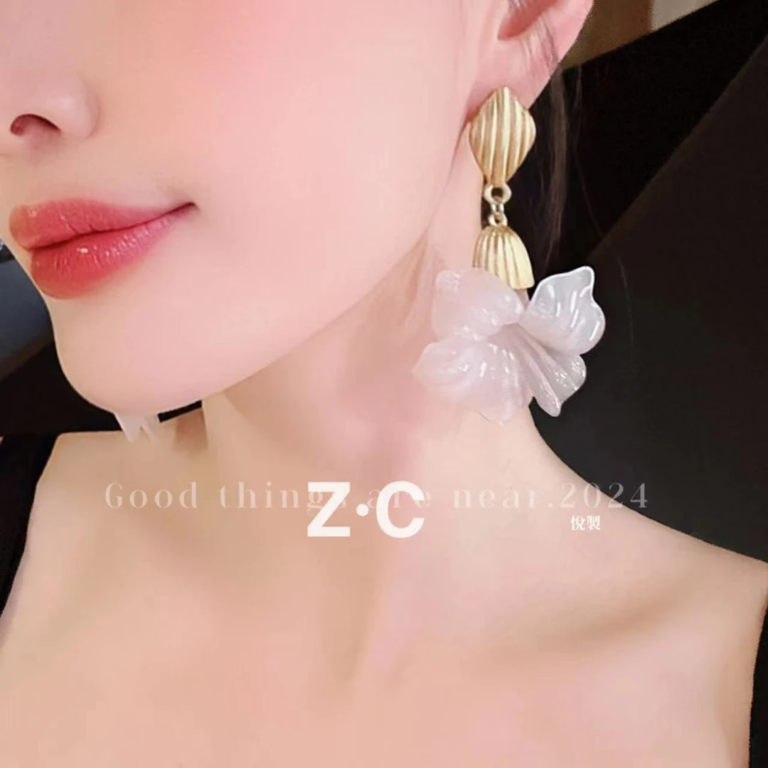 合金耳饰 程悦夫妇【玉兰花】A-01653法式精致浪漫气质耳环吊坠仙气