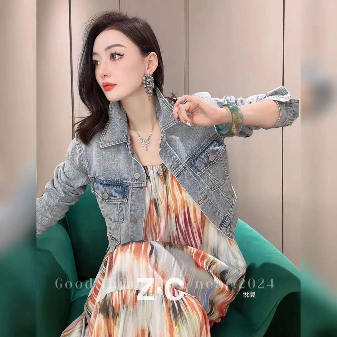 小悦悦【莫吉托】A-01687新款2024春秋经典复古做旧水洗牛仔外套