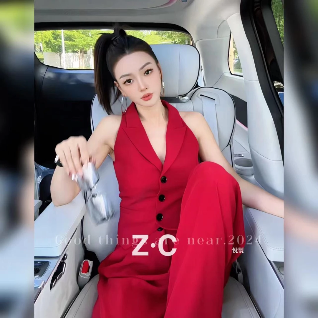 小悦悦【娘man风 】A-01660本命马甲套装夏季时尚经典大气红高级感