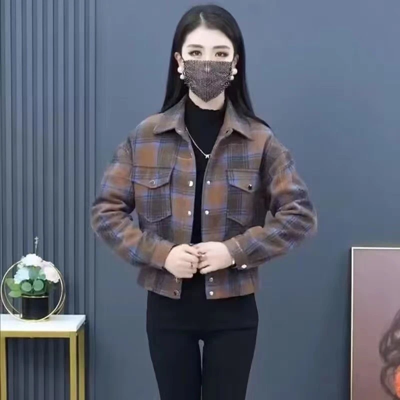 加绒冬季保暖格子衬衫女磨毛短款外套秋冬新款洋气显瘦百搭上衣女