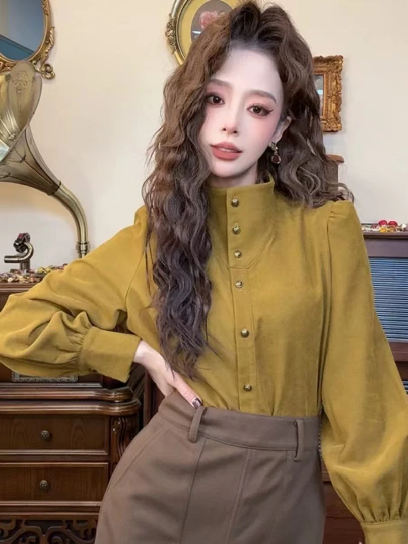 高级感立领气质通勤衬衫女秋冬2025新款女士衬衣复古港风女装上衣