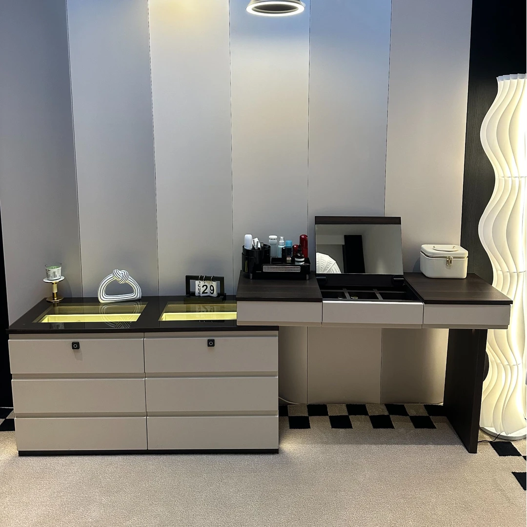 轻奢意式极简梳妆台斗柜一体简约现代收纳柜床尾储物柜卧室化妆桌