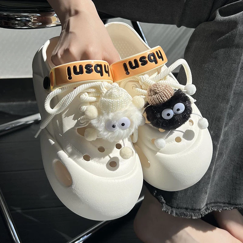 耍鞋 小怪兽包头凉拖鞋女生夏季沙滩海边防滑卡通厚底洞洞鞋外穿