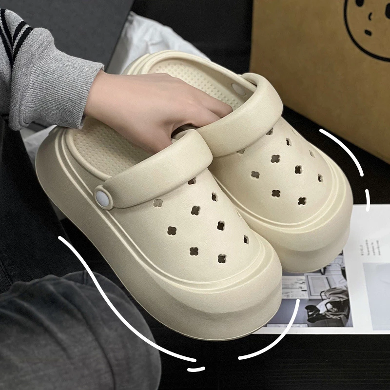 耍鞋 夏季踩屎感厚底洞洞鞋女款外穿增高百搭防滑沙滩凉拖鞋夏天