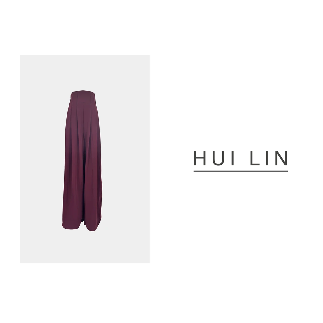 【夏季新款】时尚欧版显瘦酒红色半松紧高腰阔腿裤【24318】