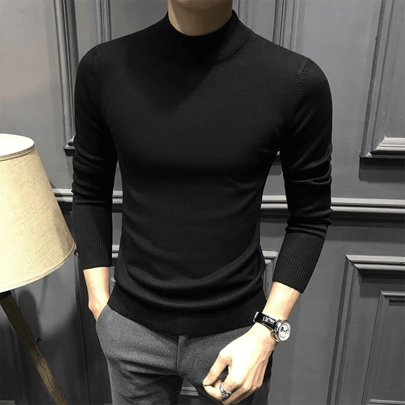 秋冬半高领毛衣男加绒2024新款男士针织中领内搭修身冬季紧身打底