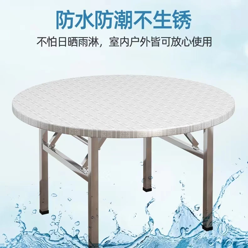 【80 90 1米圆桌】折叠饭桌防水不锈钢圆桌,家用小餐桌,小茶几,圆形