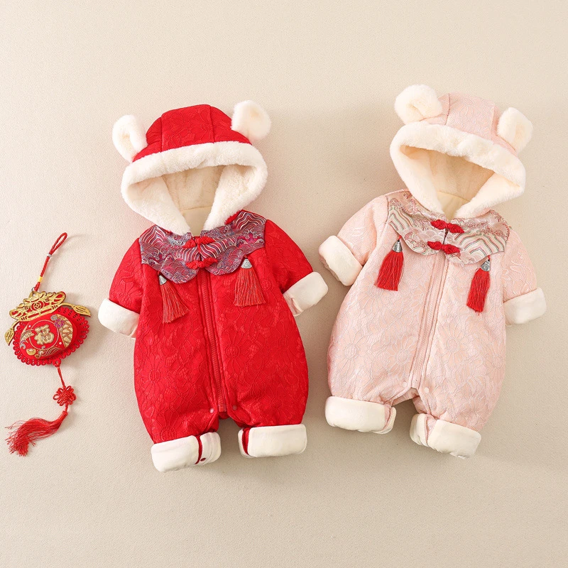 婴儿新年装冬装连体衣冬季宝宝过年衣服中国风满月百天加厚拜年服